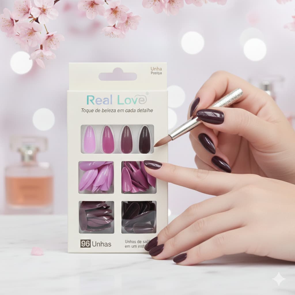 Unhas Postiças Realista Real Love – Brilho Intenso Efeito Gel Natural