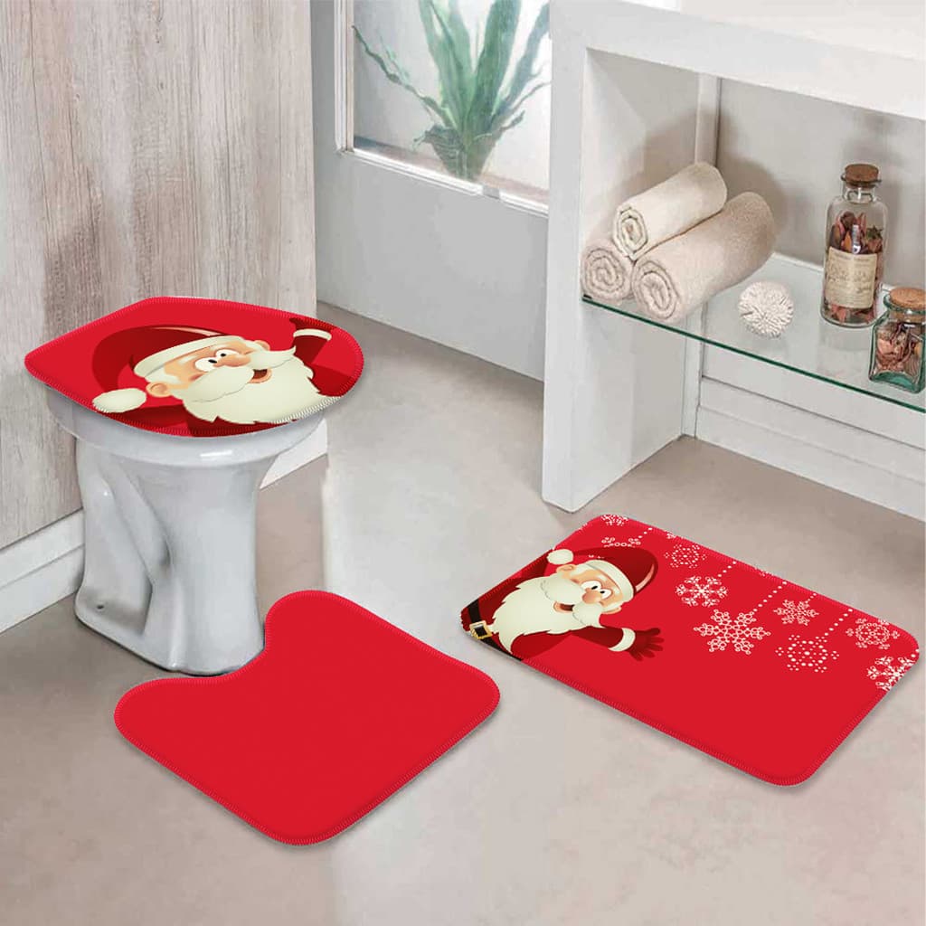 Conjunto 3 Tapetes Natal  para Banheiro – Peças Premium, Kit 3 Peças Emborrachado - Promo de Natal