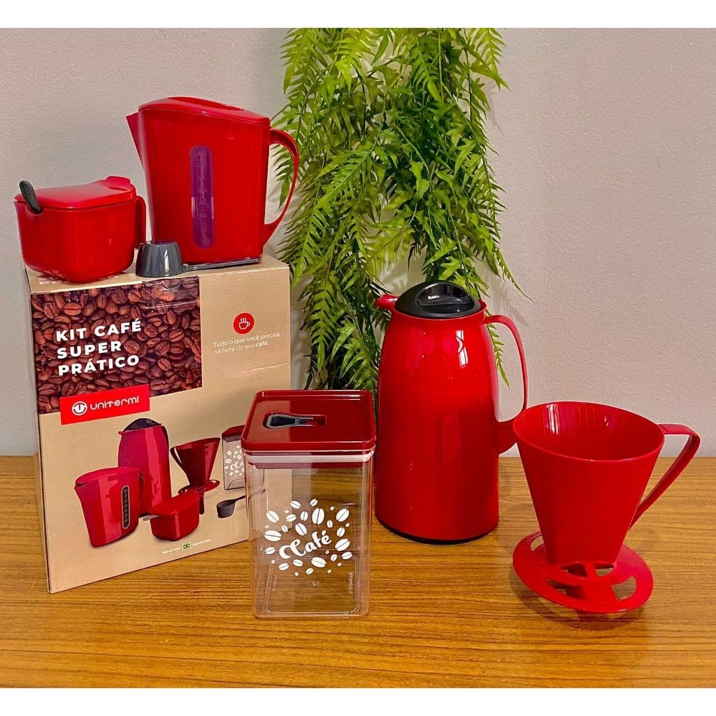 Garrafa Térmica de Café + Kit Super Prático  + Açucareiro + Suporte + Leiteira + Pote Hermético