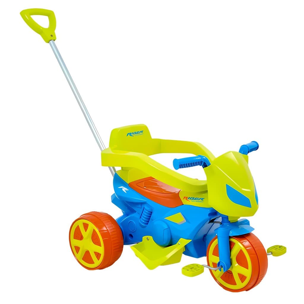 Triciclo Infantil Moto Rider Colorido Baby Com Haste Direcionável Pedal E Proteção – Usual Brinquedos