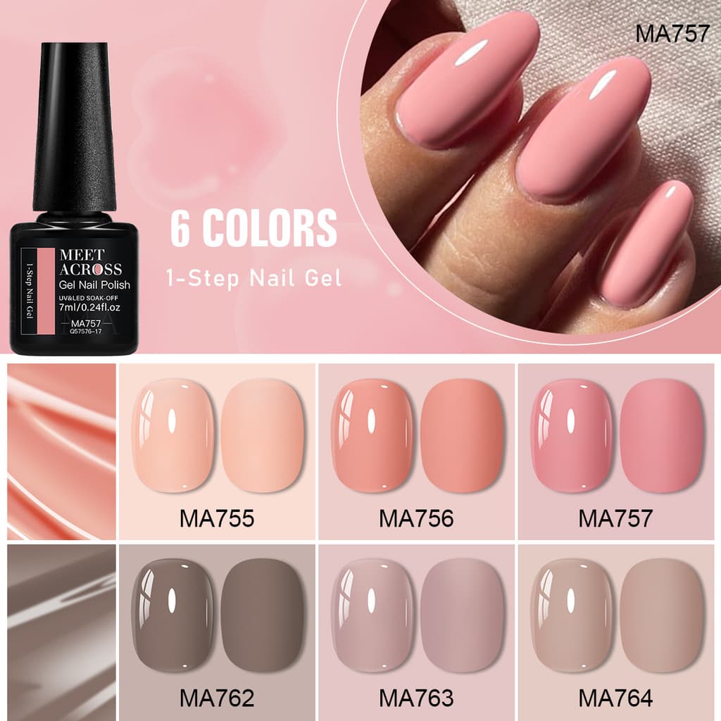 Conheça Através 6 Pçs/set Nude Color Nail Gel Polonês 3 Em 1 One Step Soak Off UV LED Sem Necessidade De Base Top Coat