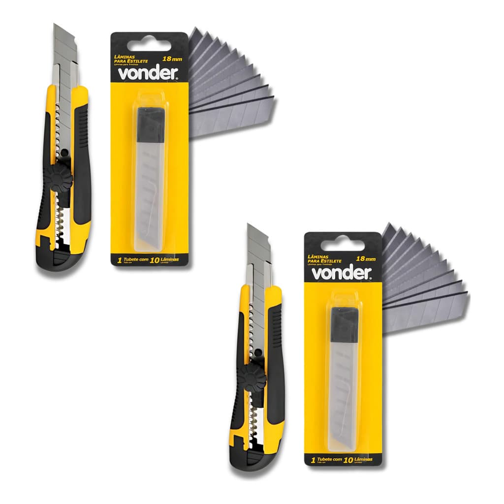 Kit 2 Estiletes 18 mm e 2 Lâminas Estilete 18mm Vonder
