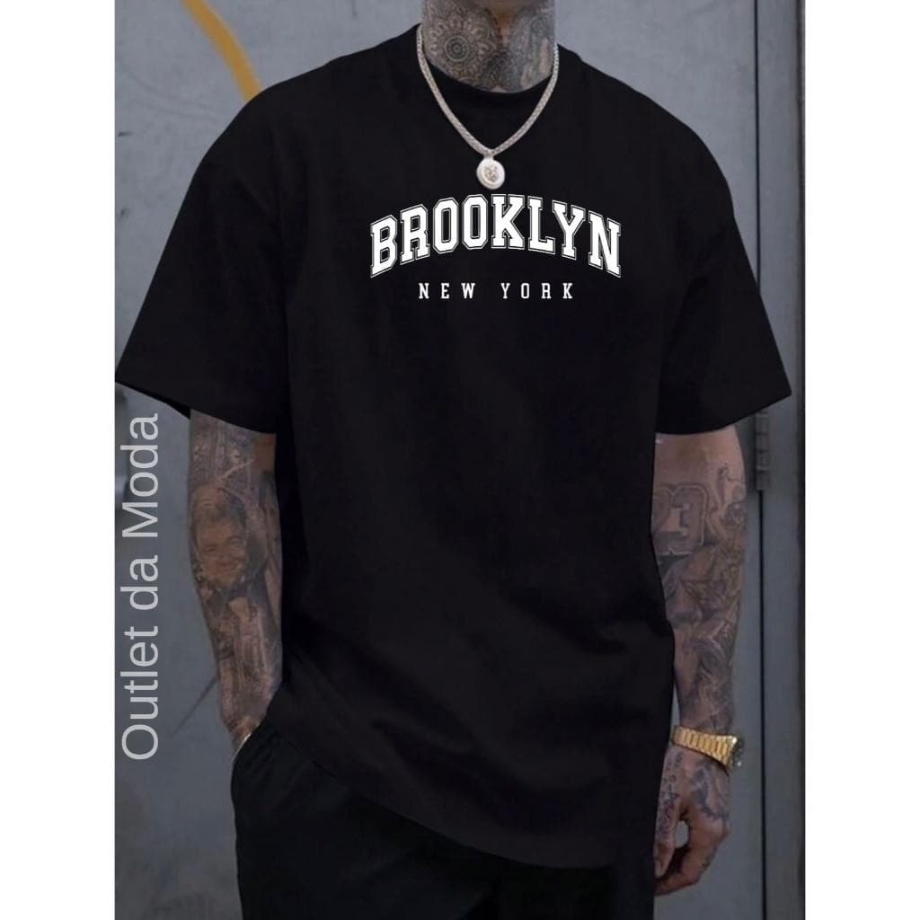 Camiseta de moda de rua de algodão puro Camiseta Masculina BROOKLYN bco 100% Algodão malha 30.1