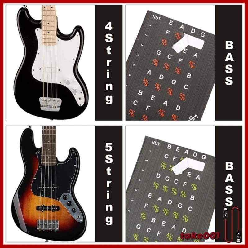 TAKE 1 Folha Adesivos Para Escalas Baixo , Etiqueta Guitarra , Mapa Notas , Marcadores Braço , Adesi