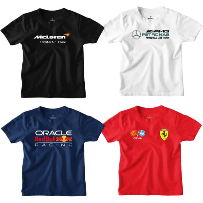 Camisa Infantil Formula 1 Desenhos 100% Algodão Fantasia Vários