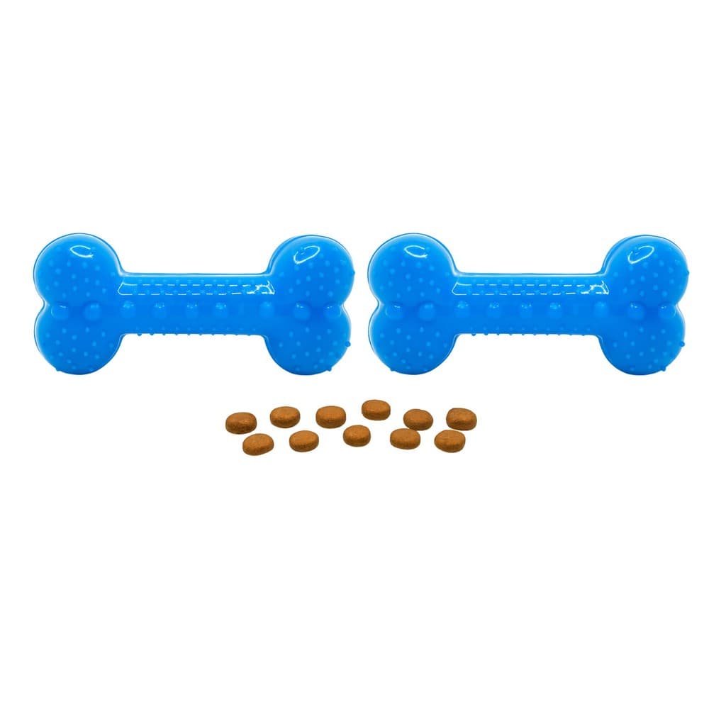 Kit 2 Osso Interativo para Cachorro com Petiscos Azul Neon Borracha Segura