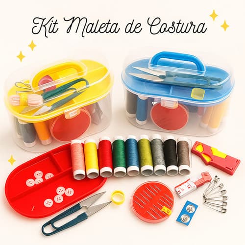Kit Maleta Costura Completa 52 Peças Agulhas Linhas Viagem