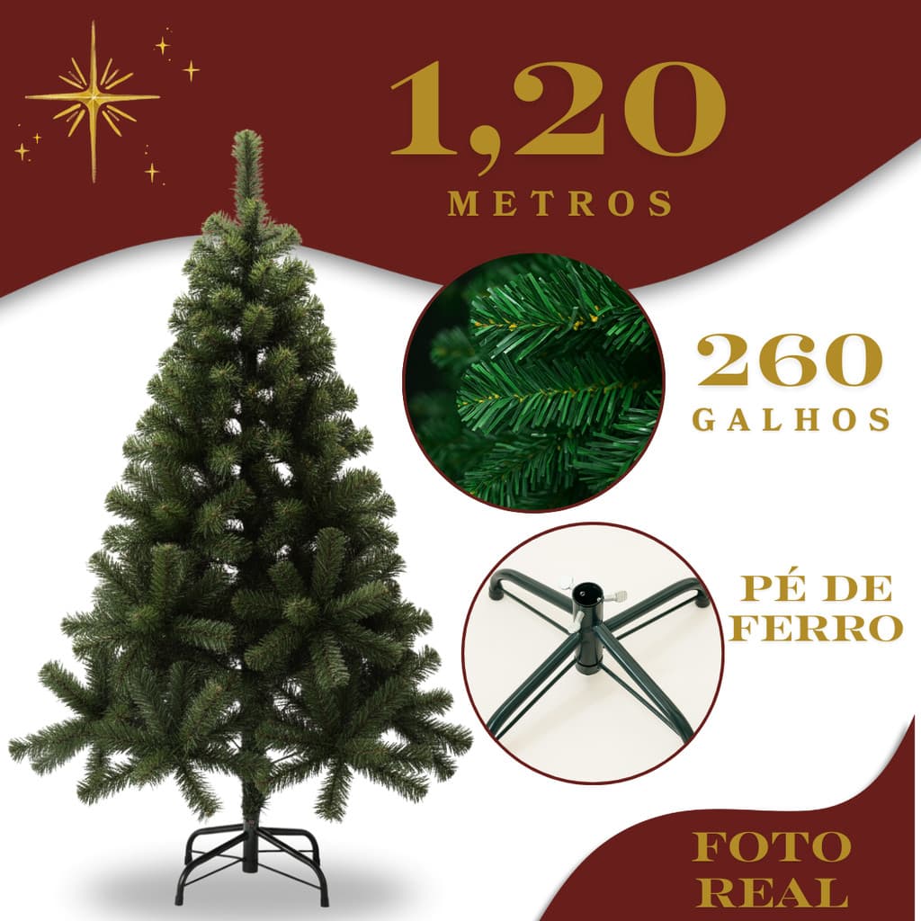 Árvore de Natal 1.2m com 260 Galhos Cheios Decoração Natal Enfeite Pronta Entrega - 120 cm