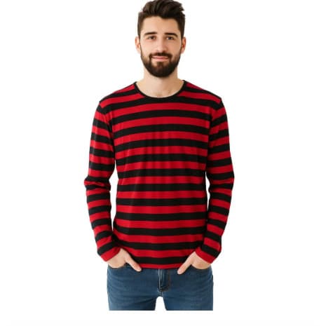 Camiseta Freddy Krueger Listrada Vermelho e Preto Festa a Fantasia Halloween