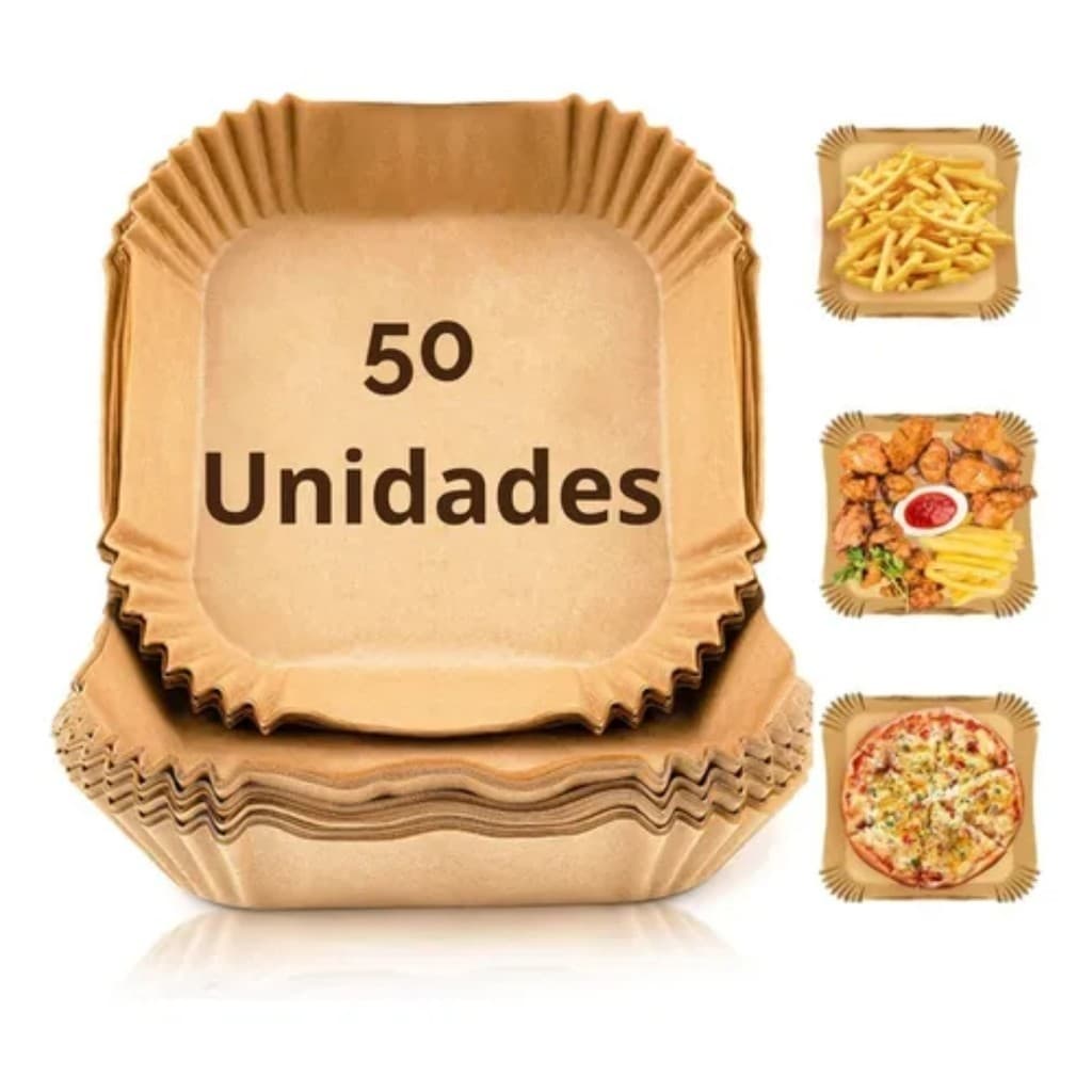 Forma Descartável para Air Fryer 20cm Quadrada – Papel Antiaderente, Acessório Cozinha Prática