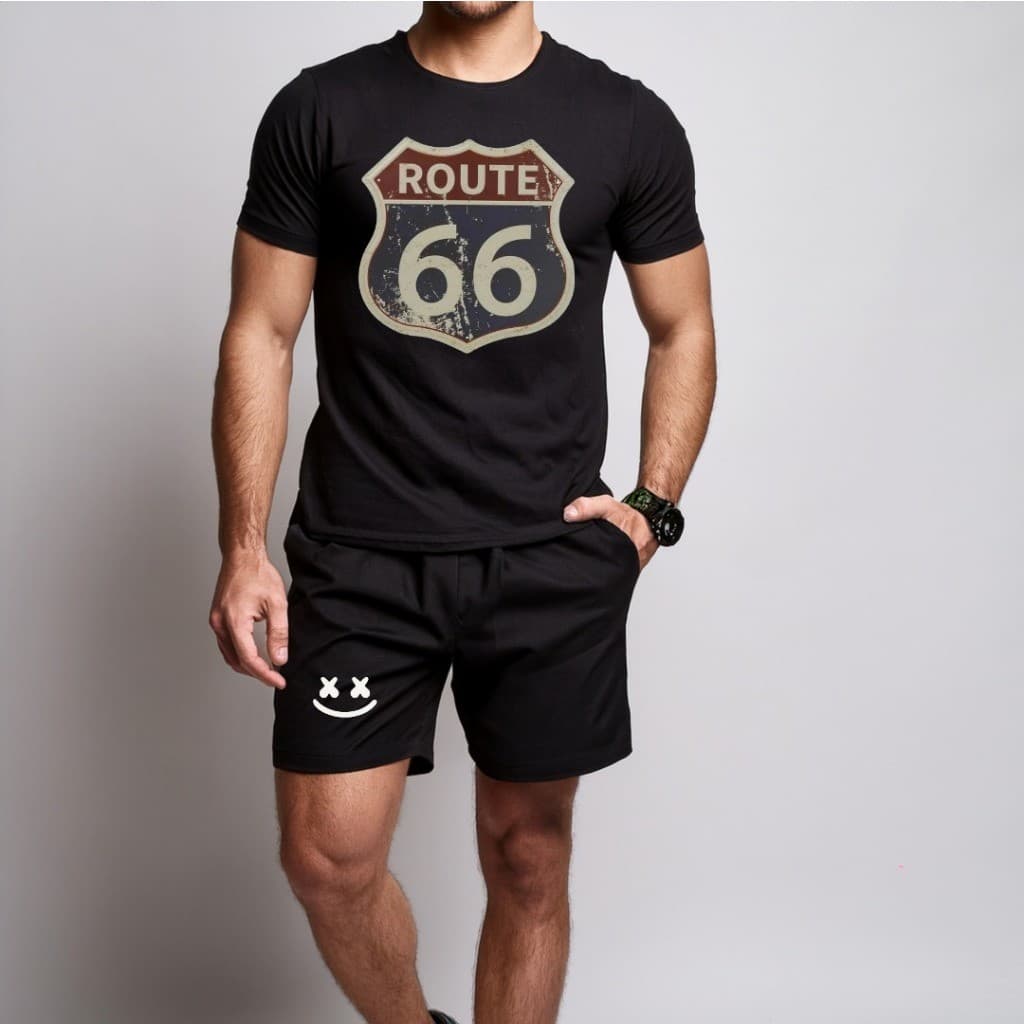 conjunto kit Camiseta camisa e Short Tectel Conjunto Masculino Estilo Casual ROTA 66 Route 66 EUA SHORT E CAMISETA