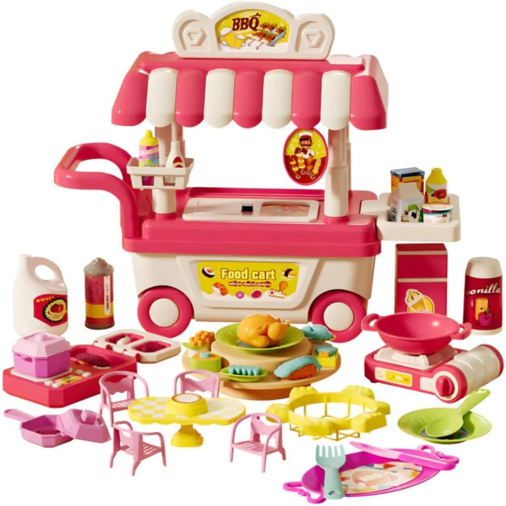 Rosa - Mini Food Truck Infantil Churrascaria 56 Peças – Carrinho de Churrasco