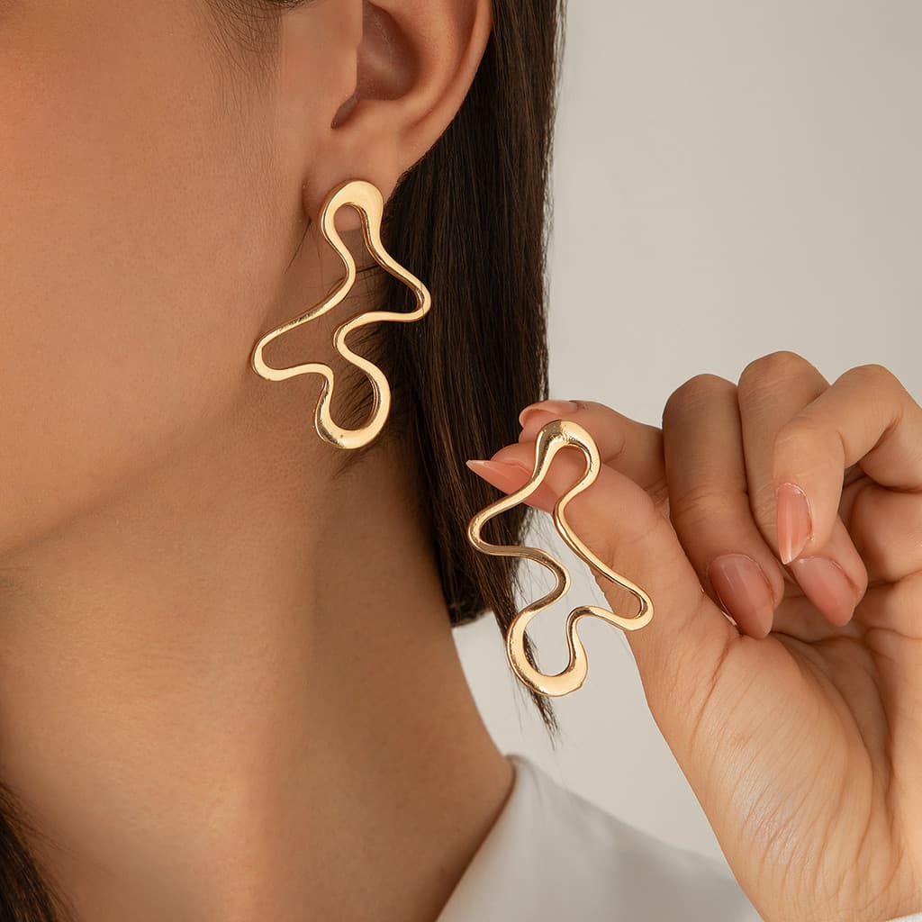 Z Minimalista Irregular Oco Geometria Metal Brincos Punk Declaração Cor De Ouro Brinco Feminino Charme Orelha Jóias