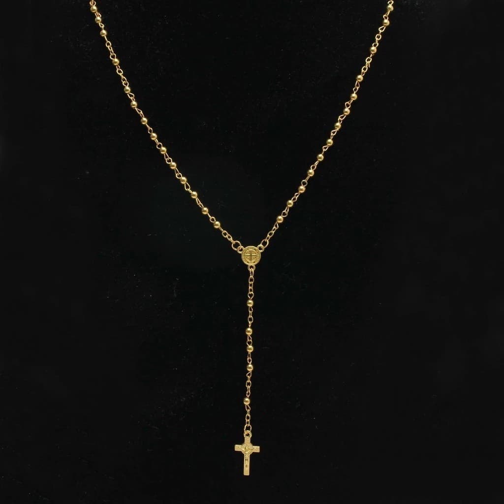 Corrente Cordão Masculino Terço Rosário Ouro/Prata Com Estojo