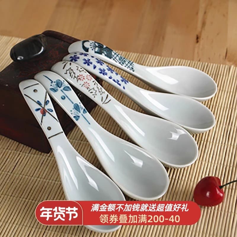 Estilo japonês quatro estações cor Underglaze ecologicamente correto estilo japonês talheres pintados à mão colher de ce