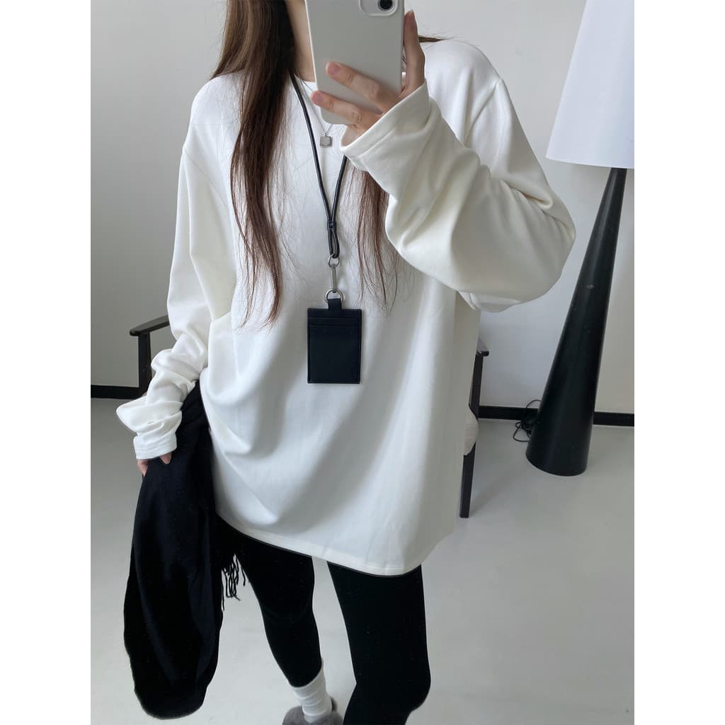 Sol rainha rainha alemão veludo em torno do pescoço básico denso forro de lã camisa de fundo manga longa solta estilo pr