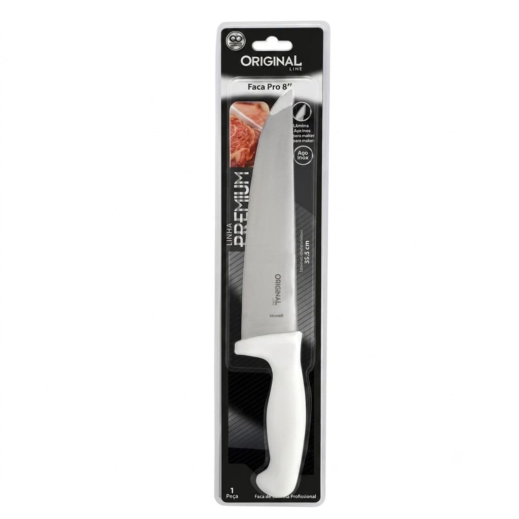 Faca Peixeira Chef 8" Aço Inox Cabo Branco 32cm para Carnes Peixes e Cozinha