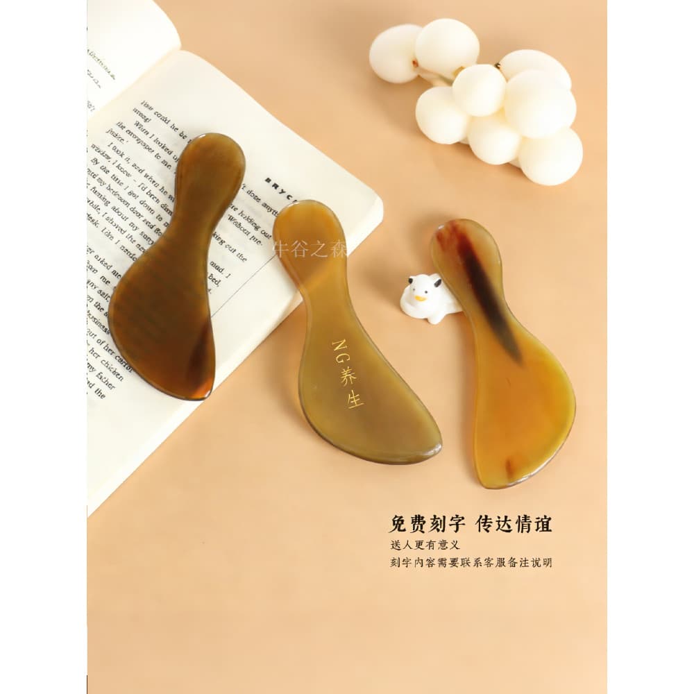 Placa Gua Sha de massagem com chifre Natural, alça curvada, salão de beleza, ferramenta de massagem Universal, ombro Fac