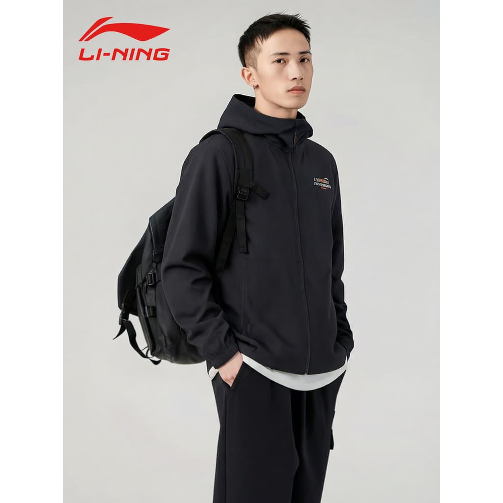 Li Ning esportes blusão masculino primavera outono novo estilo à prova de vento resistente ao desgaste respirável acampa