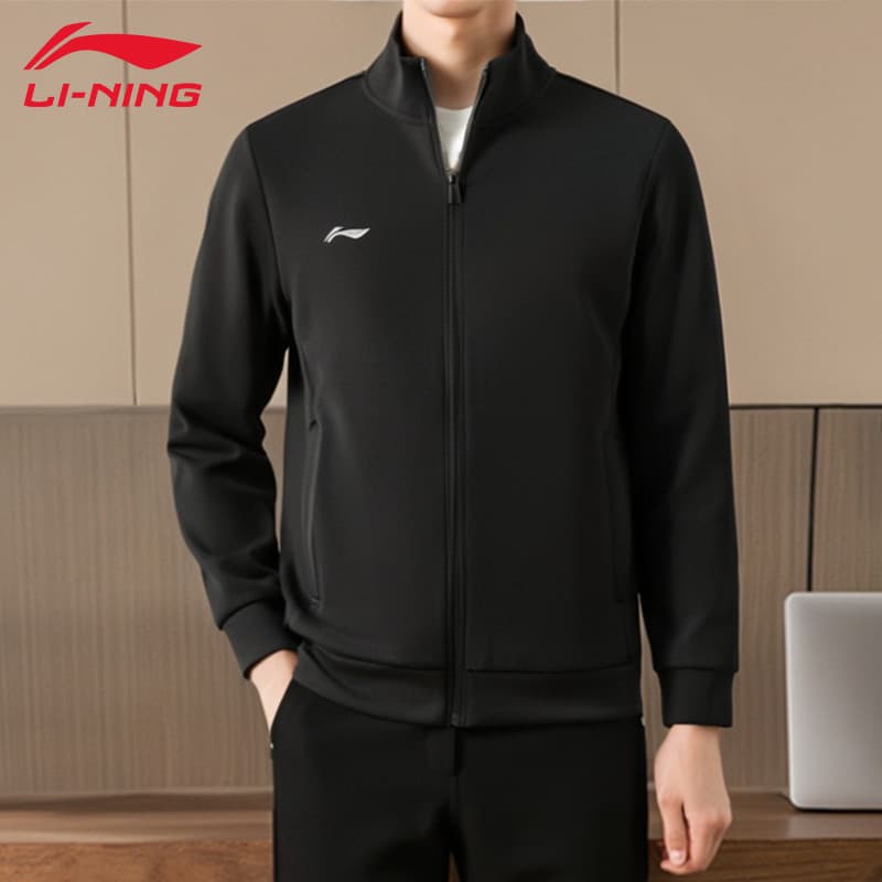 Li Ning masculino sem capuz Cardigan moletom primavera outono jaqueta gola macia pele-amigável esportes masculino Casual