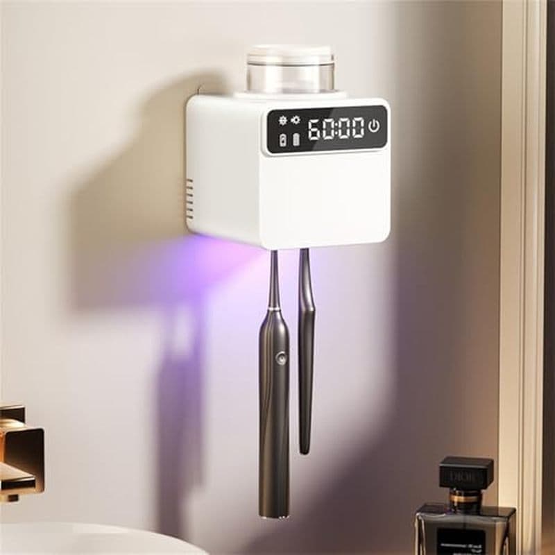 Suporte Para Escova De Dentes Elétrica Inteligente Com Limpeza E Secagem De Ar Quente , Tela LED , Porta-Escovas Banheir