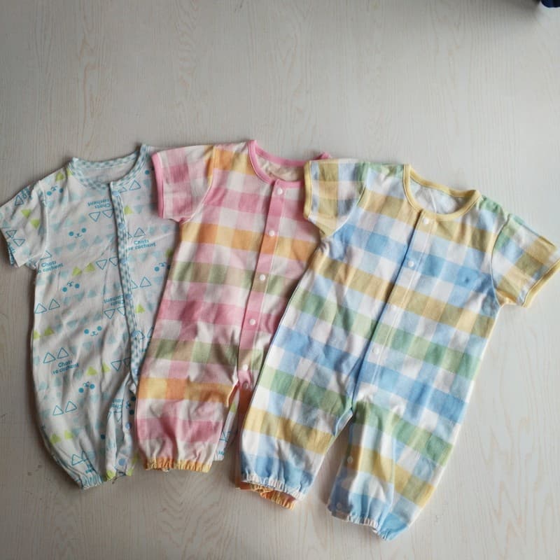 Original comércio exterior estilo japonês cauda bens bebê macacão puro algodão fio de linho de manga curta macacão mascu