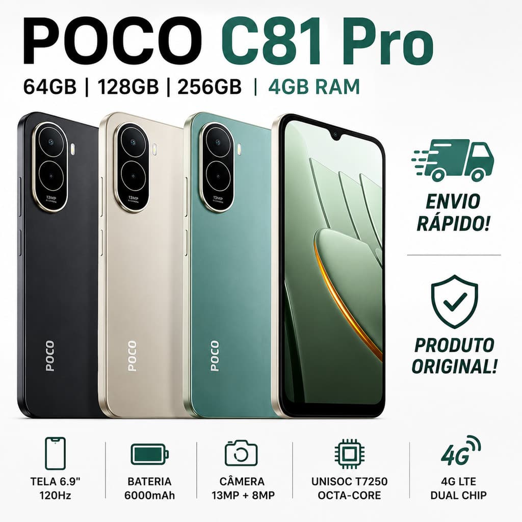 Celular Smartphone Poco C81 Pro 256/4GB | 128/4GB | 64/4GB Global Lacrado de Fabrica