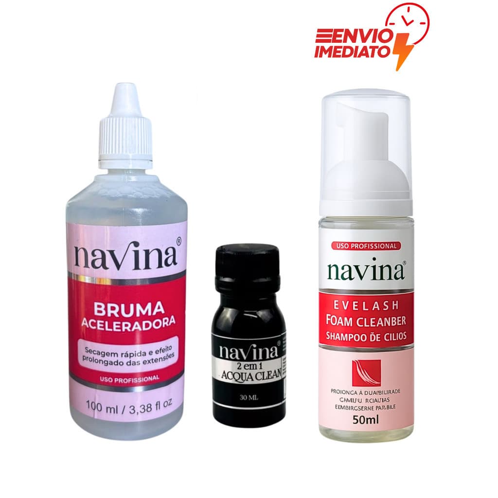Kit extensão de cílios Navina Shampoo + Acelerador de cola + Cleaner Profissional