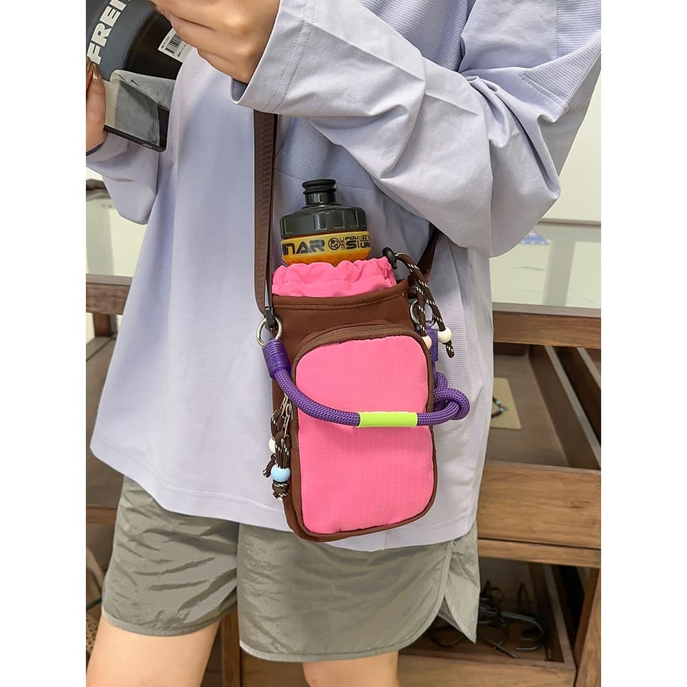 Saco de garrafa de água de lona de náilon feminino saco do mensageiro de viagem leve esportes montanhismo saco de copo d