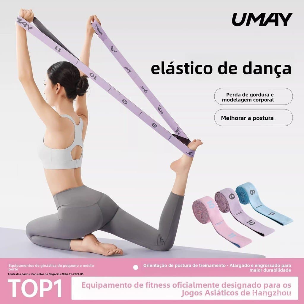 Faixa de resistência elástica para posturas de yoga sem alças para as mãos, segmentada para alongamentos de dança, adequ