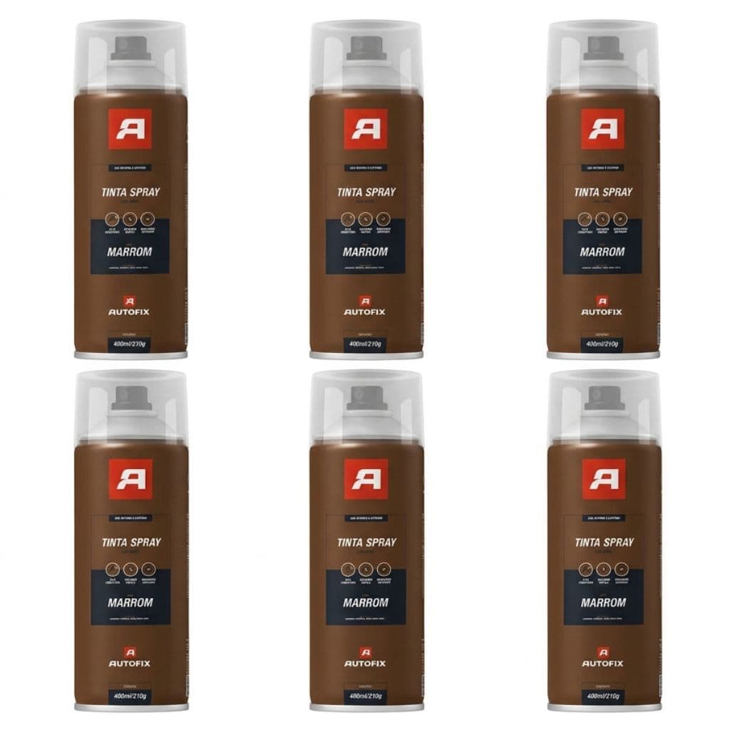06 Tinta Spray Uso Geral 400ml Marrom Metal Madeira Plástico Gesso Autofix Aerossol - Alta Cobertura