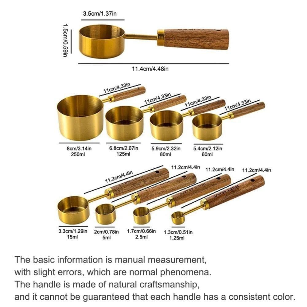 Conjunto de 4 peças de xícaras e colheres medidoras HAI, colheres de café com cabos dourados e prateados, utensílios de