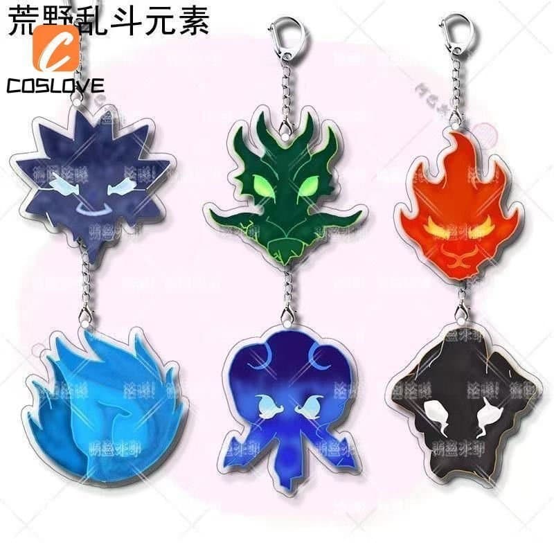 Chaveiro de Design Feito por Fãs do Anime NINJAGO, Elementos de Água e Fogo, Acessório para Decoração de Bolsa, Pequeno