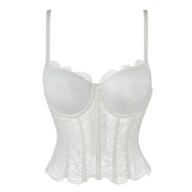 Festa de feriado novo estilo malha branca renda dupla estilingue com copos senhoras tubo superior Shapewear desempenho t