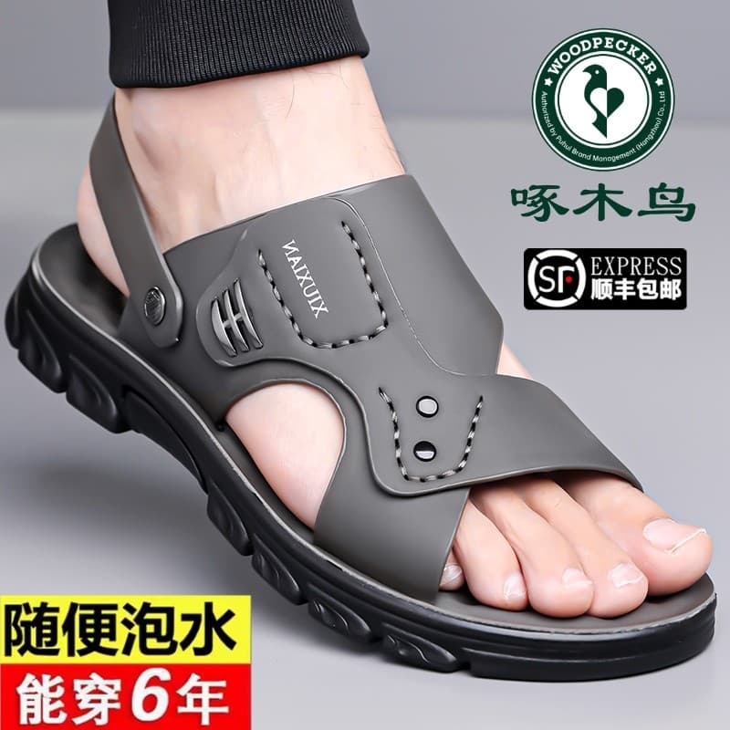 Woodpecker sandálias masculinas verão couro genuíno sola macia Casual sapatos de praia condução respirável antiderrapant