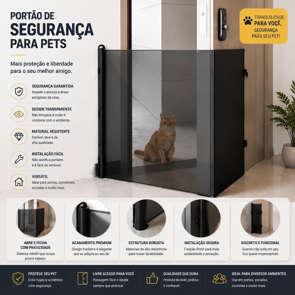 Tela Portão Barreira Separador de Proteção para Cachorro Gato Bebê Cerca Ajustável Anti-pulo Tela Pet Retrátil Segurança