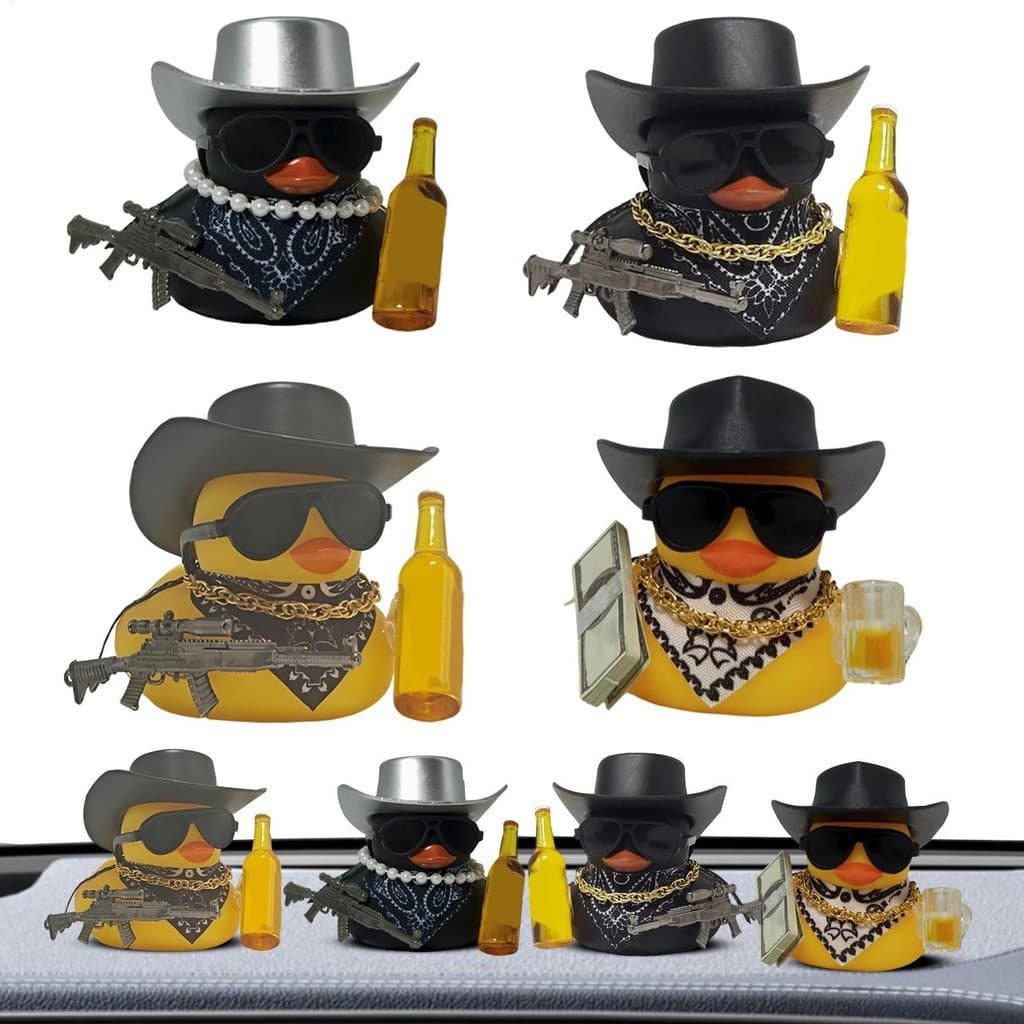 4 Peças De Patos De Borracha De cowboy : Decorações Legais De Carro De Pato , Engraçadas De Painel De Escritório De Mesa