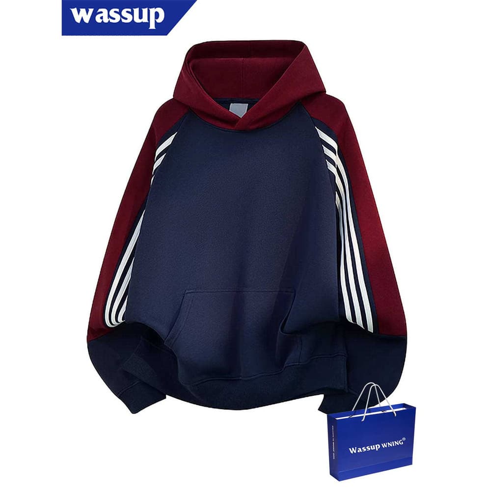 WASSUP Americano Retro Design Manga Raglan Moletom Com Capuz Masculino Outono Inverno Forro de Lã Engrossado Jaqueta de
