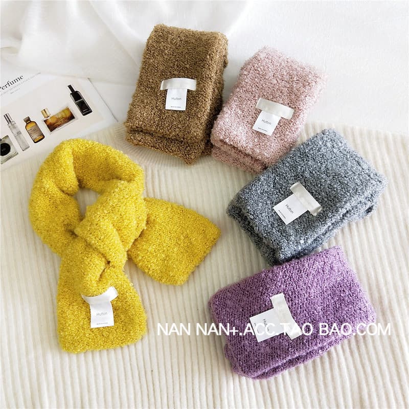 Coreia coreia Hutton carta etiqueta rolo de lã babador de pelúcia feminino inverno bonito All-Match curto decorativo peq
