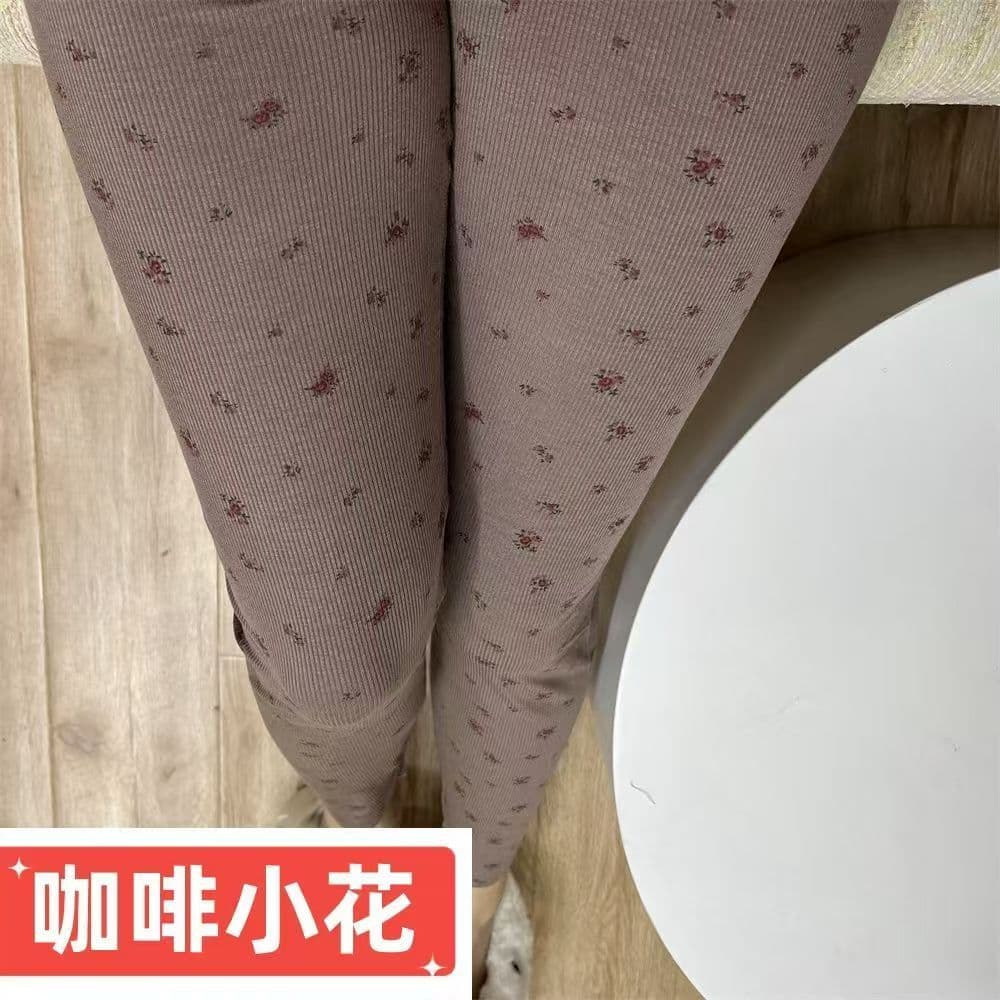 Comércio exterior pequeno Floral com nervuras algodão tamanho grande Leggings tolerantes primavera outono cintura alta e