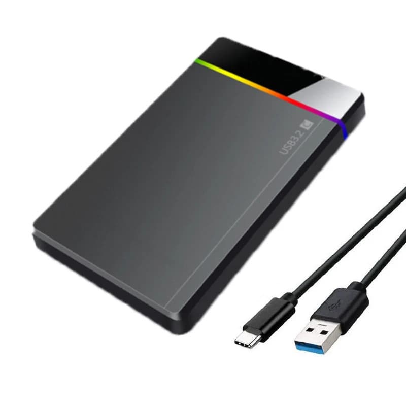 Caixa de Disco Rígido Portátil de 2,5 polegadas com Instalação sem Ferramentas Tipo-C, Luz Indicadora RGB Fria, Adequada