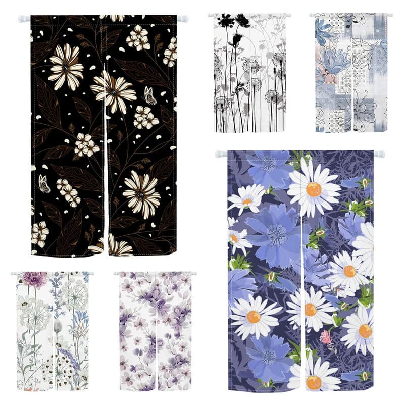 Flower Plant Door Curtain Japanese Noren Kitchen Living Room Partition Bathroom Doorway Cabinet Hanging Opaque Half Curt