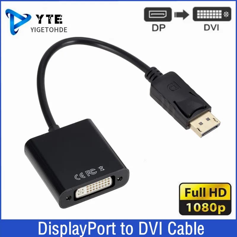DisplayPort to DVI Cable Adapter Display Port DP to DVI Converter HD 1080p Male to Female For PC Laptop HDTV Monitor Pro
