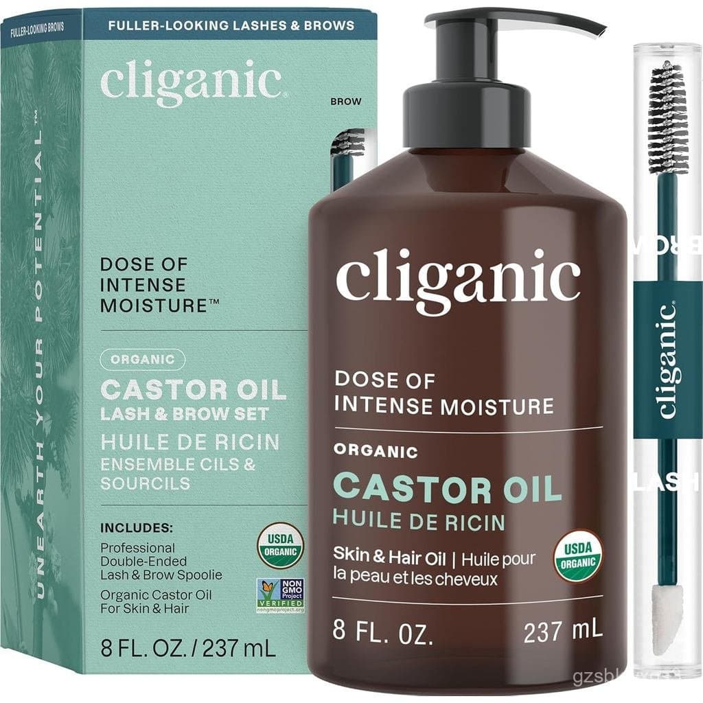 Cliganic Organic castor oil,100% Pure(8 Ounce Eyelash Set)- Suitable for eyelashes、Eyebrows、Hair and skin | Naturally co