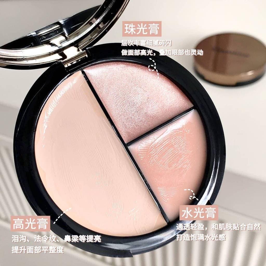 Pele clara de água!Genuíno três cores multiuso alto disco perolado contorno creme fosco Natural iluminando sombra facial