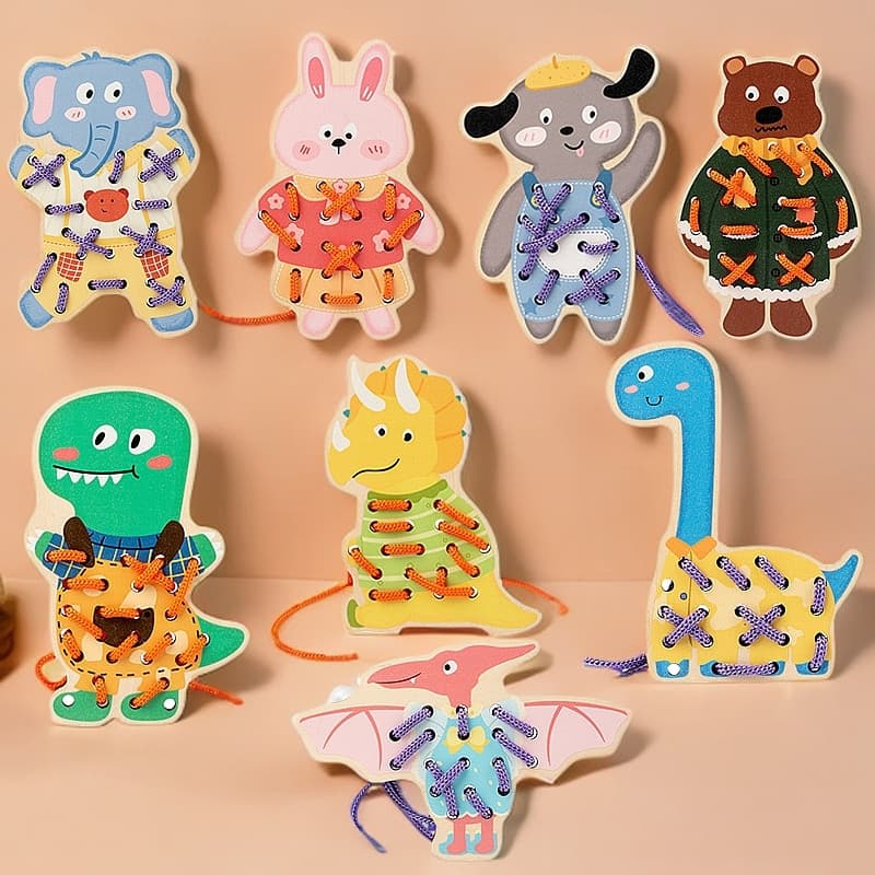 Animal threading Board brinquedo rosqueamento corda jogo cadarço botão bebê crianças Montessori educação precoce quebra-