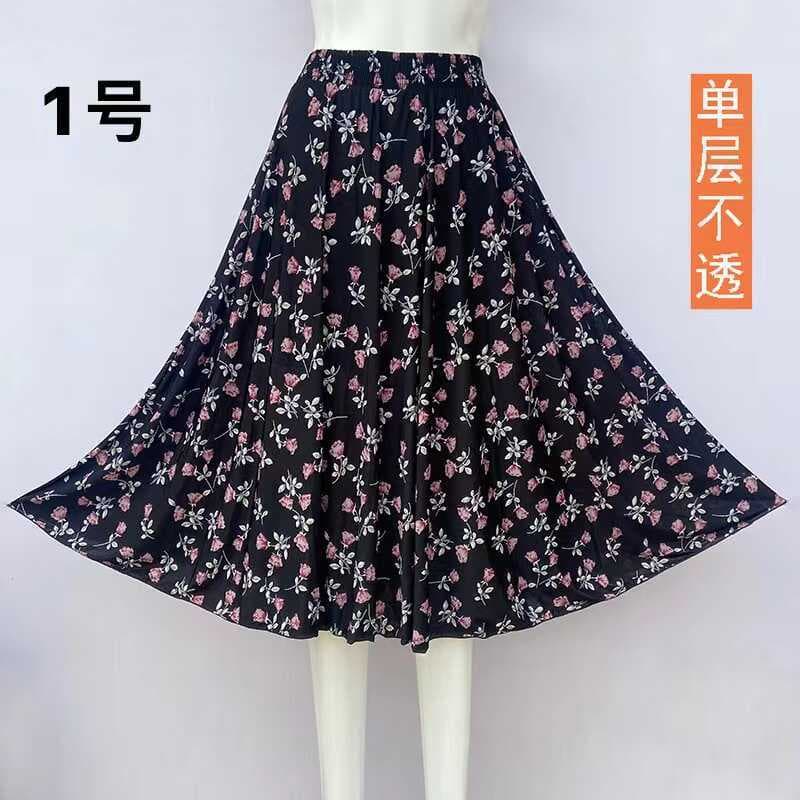 Mãe idosa de meia-idade novo estilo saia elástica cintura alta cor flor saia longa verão versão de comprimento médio 72