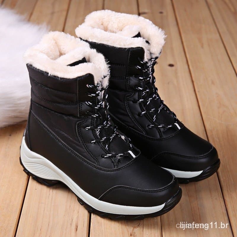 Botas De Neve Femininas Leves De Sola Grossas De Inverno Velo Alto Quente