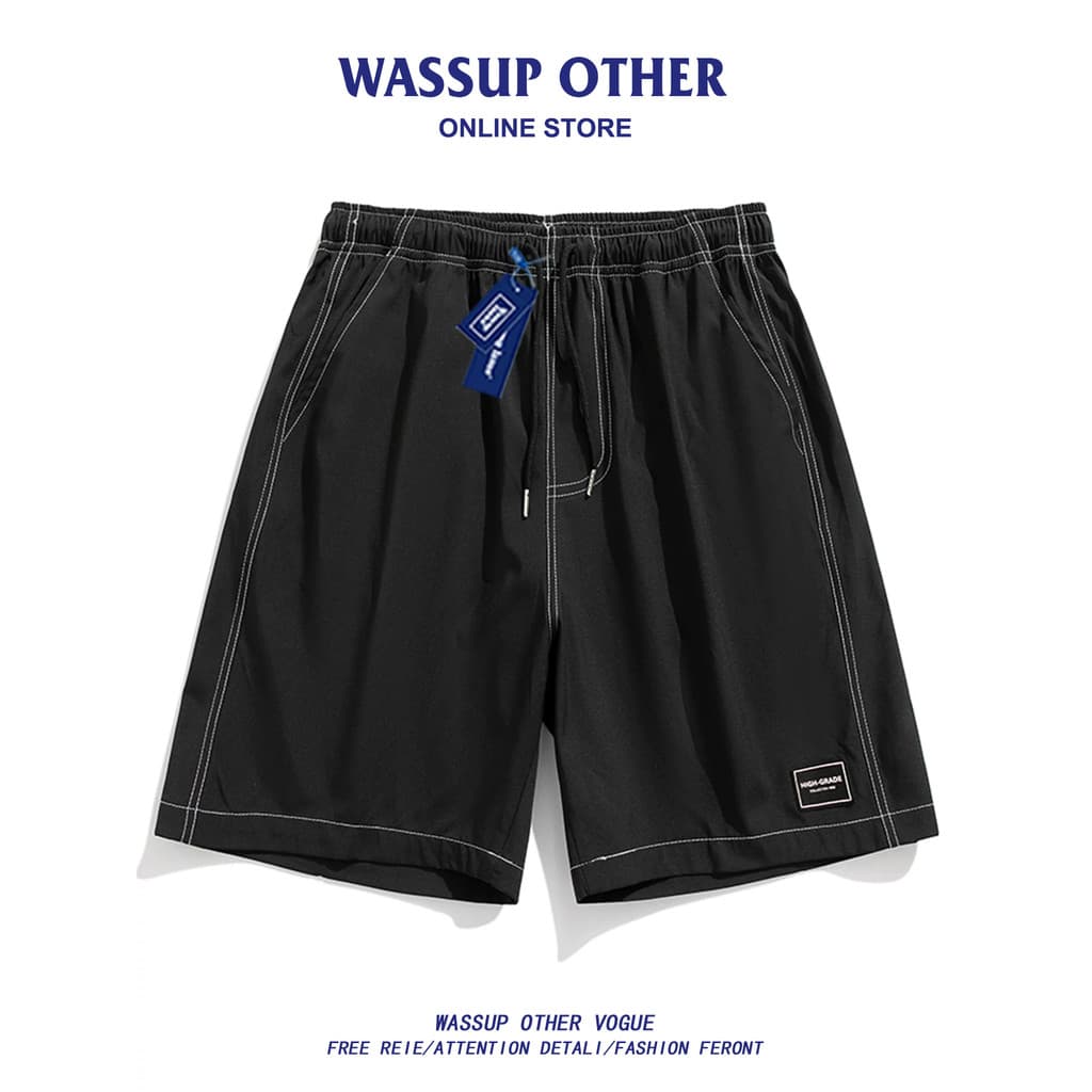WASSUP OUTRO American Trendy Wide-Leg Straight Five Point Pants Masculino Verão Ruffian Bonito Casual Sports Shorts Masc