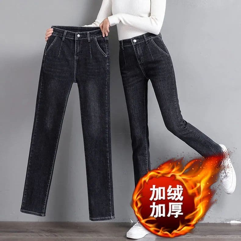 Além de veludo plus Size outono inverno feminino Retro azul solto cintura alta mais magro olhar em linha reta esfregar e